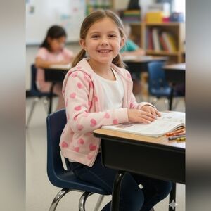 btween Pink Heart Patterned Cream Jacket